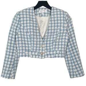Amable by Mable Plaid Metallic Tweed Cropped Blazer Jacket Size S
